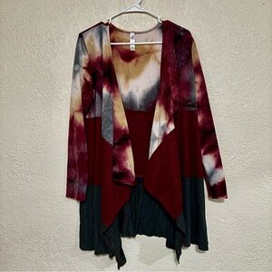 Paisley Grace Tie Dye Multi Textured Long Bohemian Waterfall Cardigan